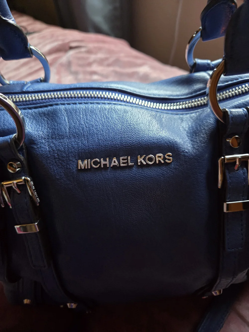 Michael Kors Blue Bedford Belted Medium Satchel